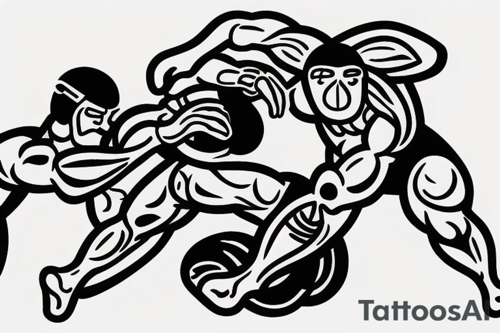 Two men fighting each other, wrestling tattoo idea