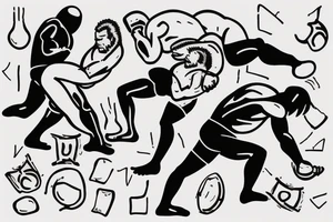 Two men fighting each other, wrestling, one on top beating the man on bottom with a rock tattoo idea