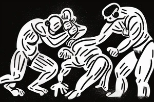 Two men fighting each other, wrestling, one on top beating the man on bottom with a rock tattoo idea