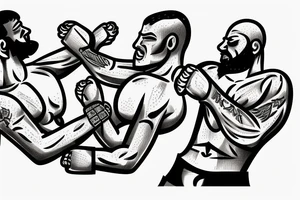 Two men fighting each other, wrestling, one on top beating the man on bottom with a rock tattoo idea