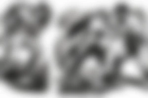 Two men fighting each other, one on top beating the man on bottom with a rock, engraving style tattoo idea