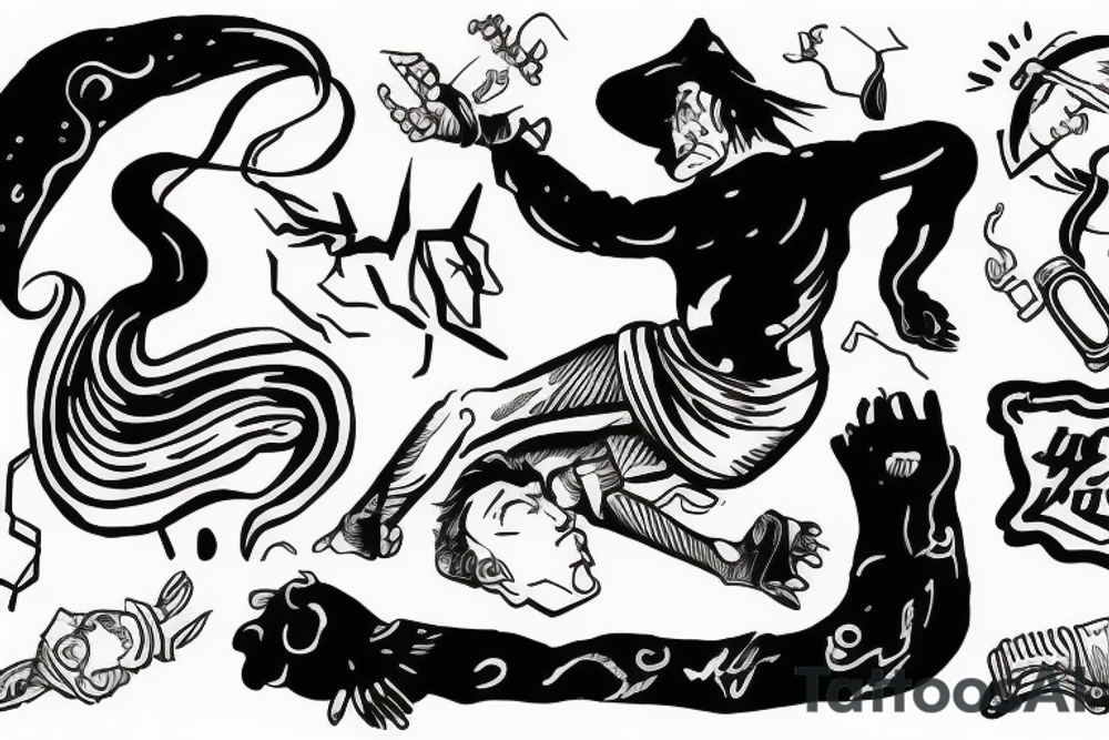 Man overheard strike with rock, another man crawling away tattoo idea