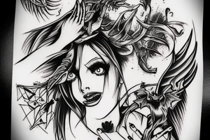 Demon Succubus getting head opened by demon hands tattoo idea