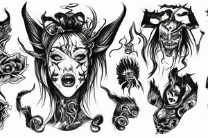Demon Succubus getting head opened by demon hands tattoo idea