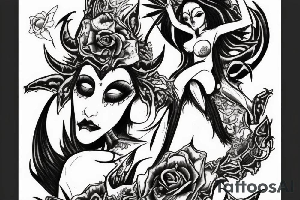 Demon Succubus getting head opened by hands tattoo idea