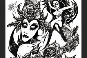 Demon Succubus getting head opened by hands tattoo idea