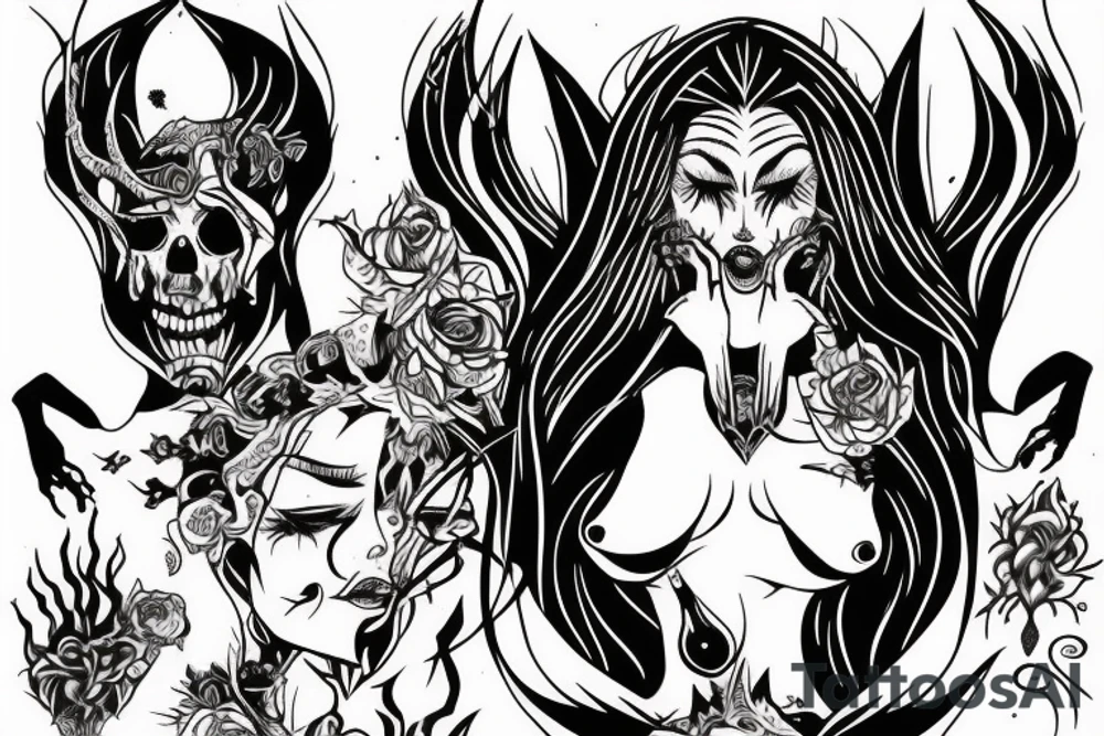 Demon Succubus getting head opened by hands tattoo idea