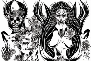Demon Succubus getting head opened by hands tattoo idea