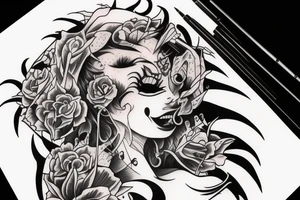 Demon Succubus getting head opened by hands tattoo idea