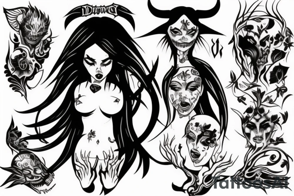 Demon Succubus with her head being opened by hands tattoo idea Demon Succubus with her head being opened by hands tattoo idea