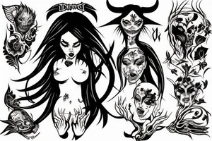 Demon Succubus with her head being opened by hands tattoo idea