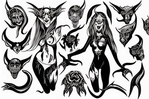 Demon Succubus with her head being opened by hands tattoo idea
