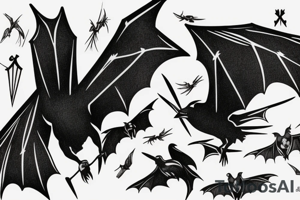 bat fighting a crow tattoo idea