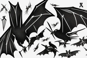 bat fighting a crow tattoo idea