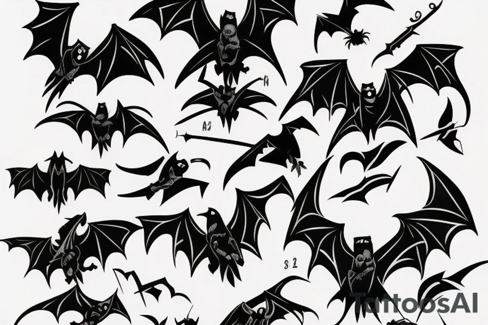 bat fighting a crow tattoo idea
