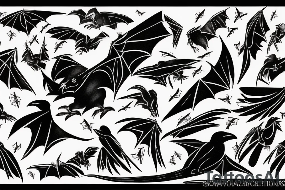 bat fighting a crow tattoo idea