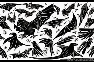 bat fighting a crow tattoo idea