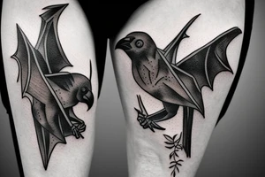 bat fighting a crow tattoo idea