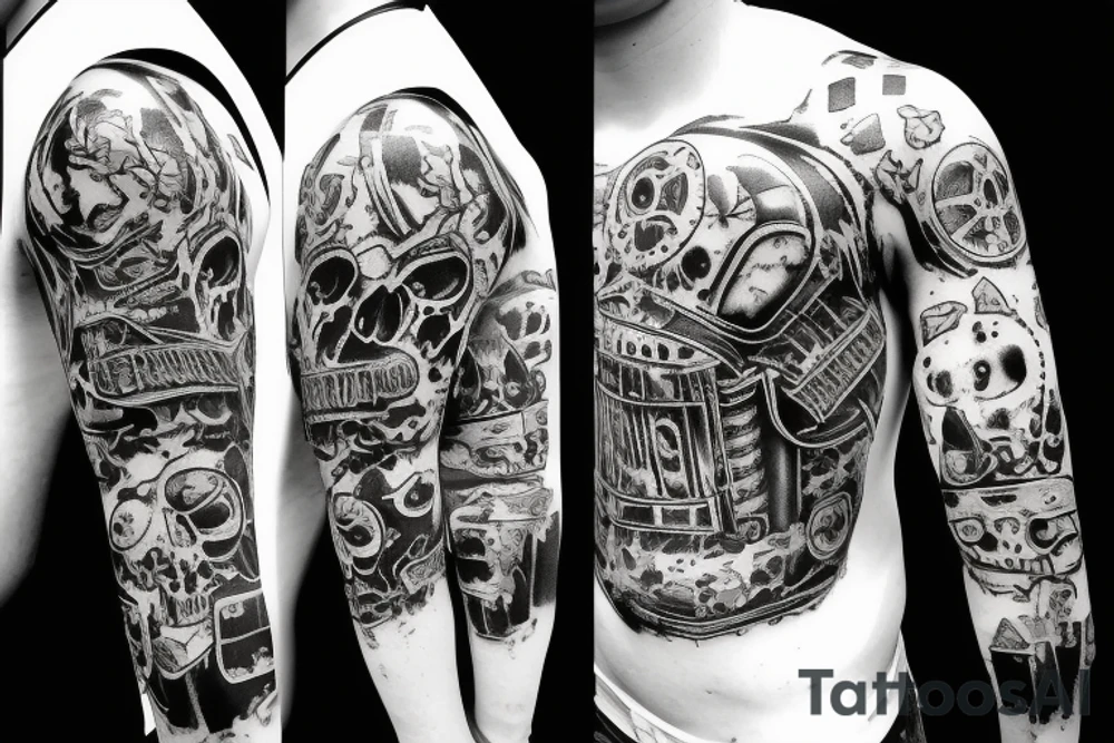 biohazard demon dropping gas cans tattoo idea
