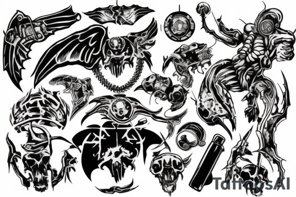 biohazard demon dropping gas cans tattoo idea