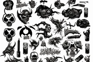 biohazard demon dropping gas cans tattoo idea