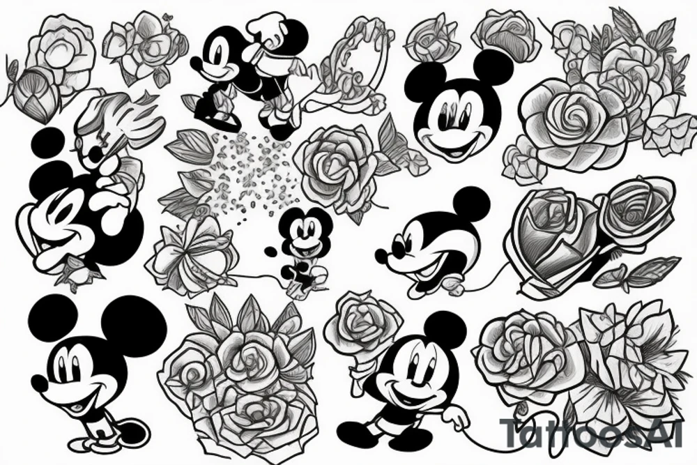 Disney stitch 
no flowers 
a bit of colour tattoo idea