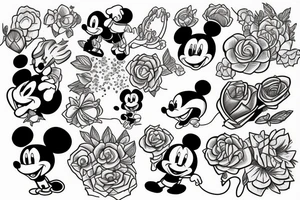 Disney stitch 
no flowers 
a bit of colour tattoo idea
