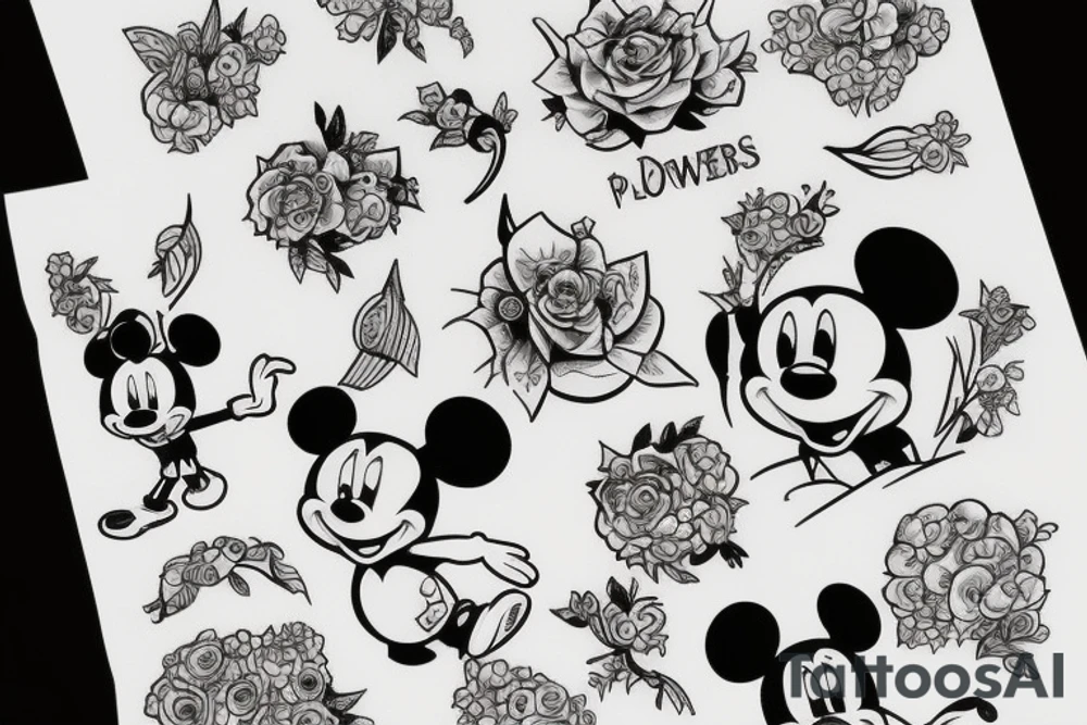 Disney stitch 
no flowers 
a bit of colour tattoo idea