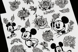 Disney stitch 
no flowers 
a bit of colour tattoo idea