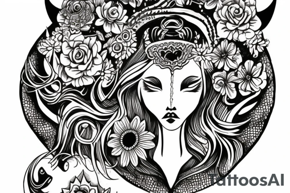 no flowers, taurus goddess with a bull tattoo idea