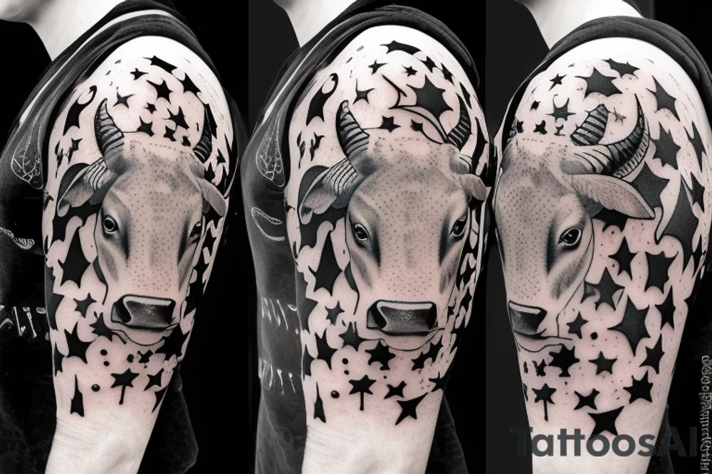 bull woman with a bull and stars tattoo idea
