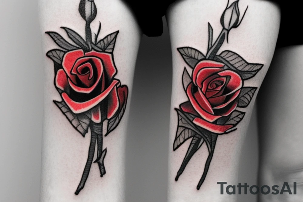 skeletan hand holding a red rose tattoo idea