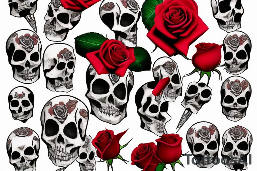 skeletan hand holding a red rose tattoo idea