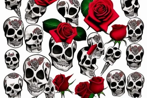 skeletan hand holding a red rose tattoo idea