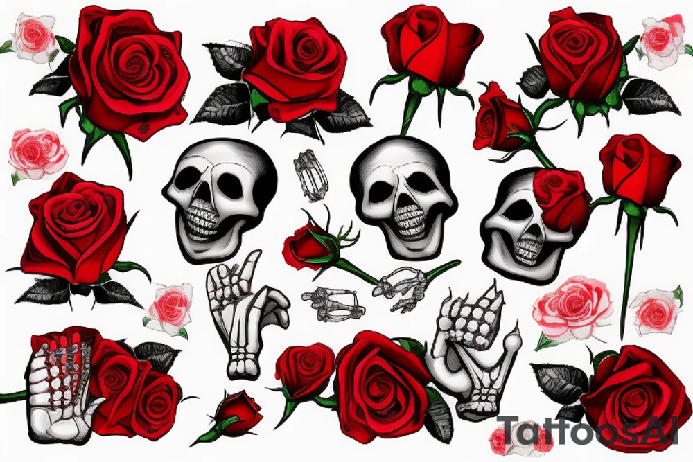 skeleton hand holding a red rose tattoo idea
