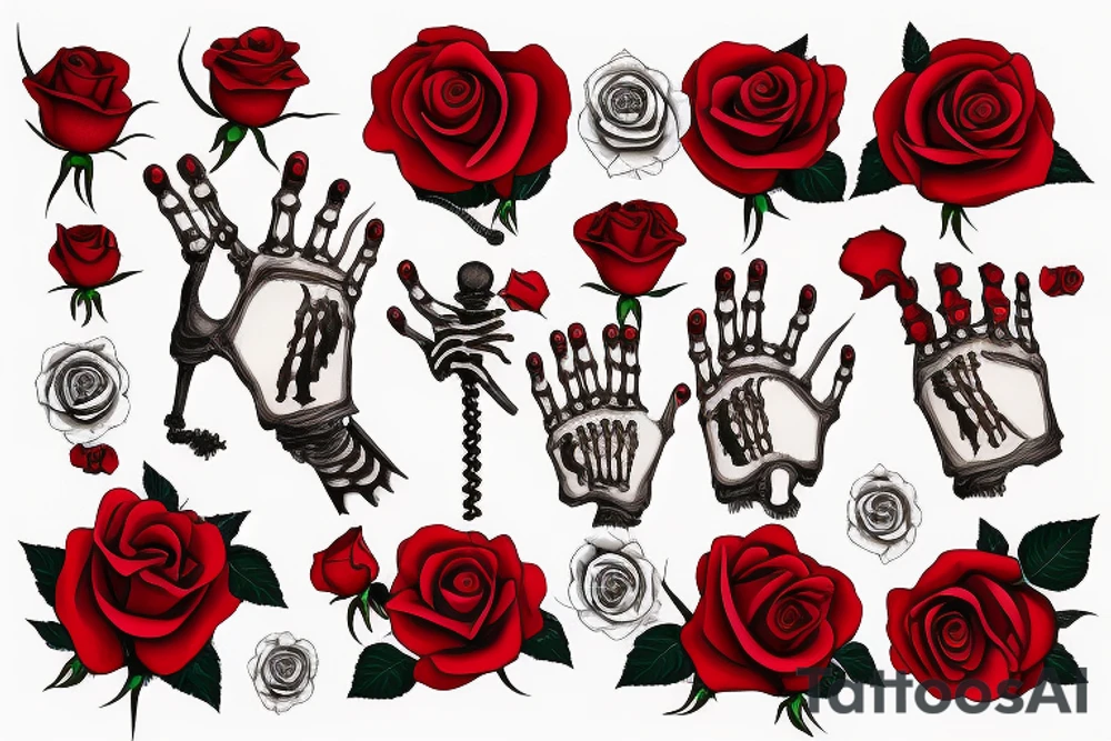 skeleton hand holding a red rose tattoo idea