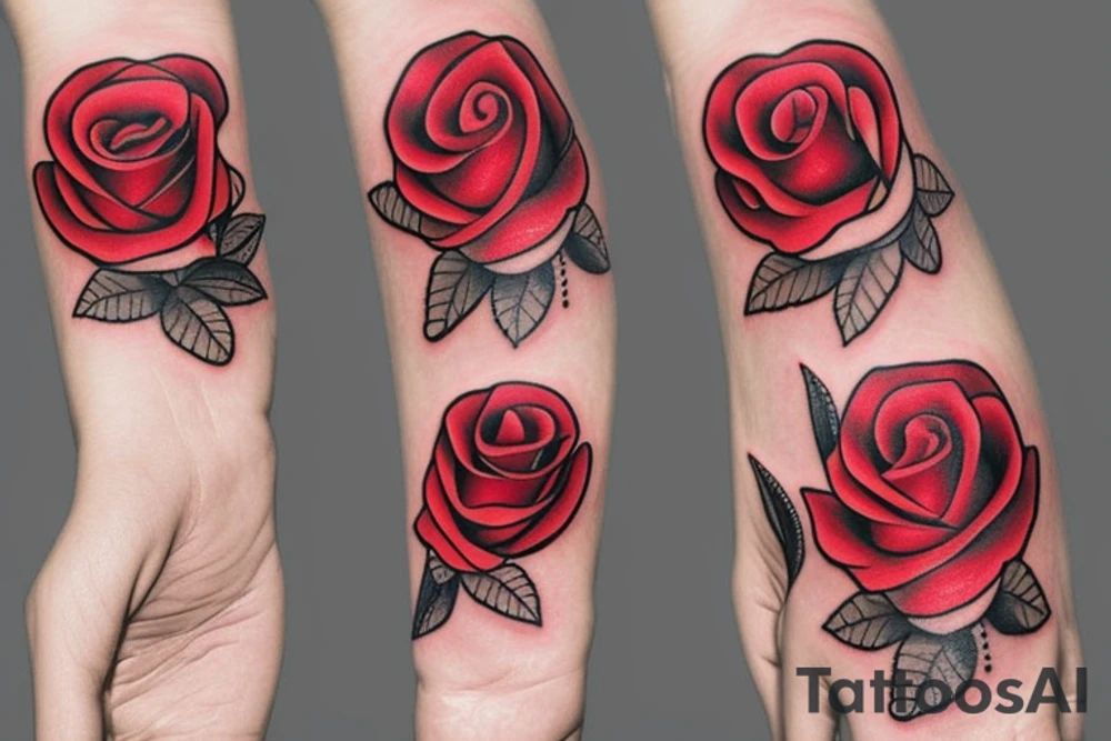 skeleton hand holding a red rose tattoo idea
