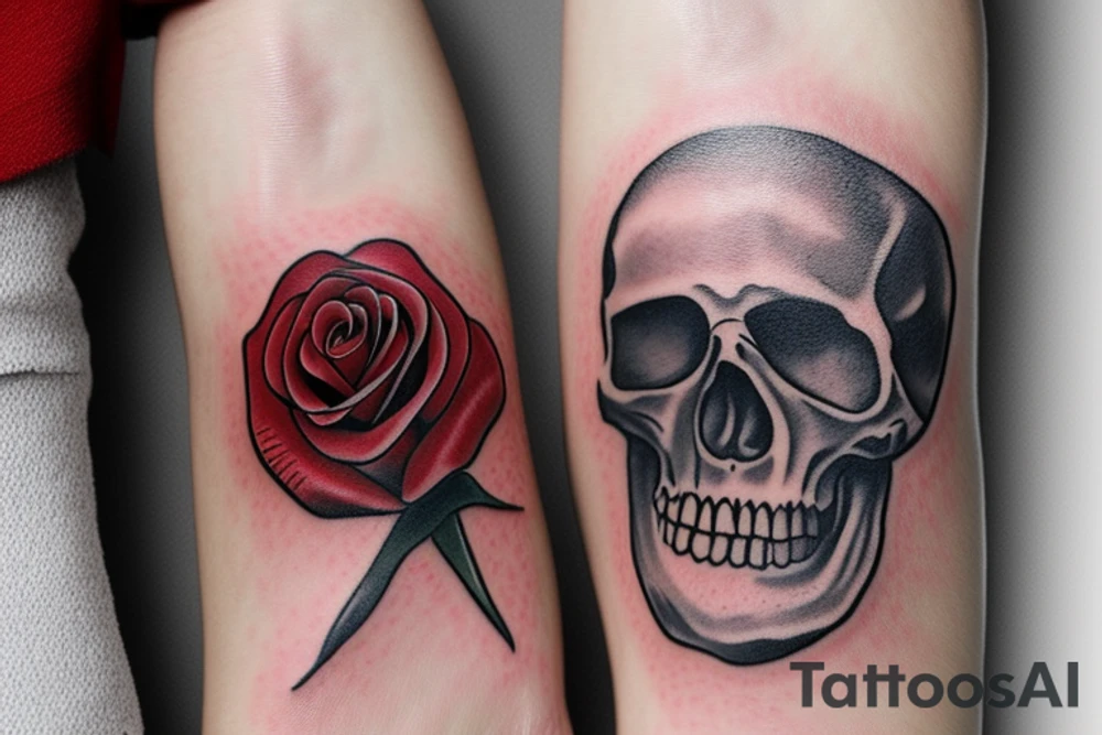 skeleton hand holding a red rose tattoo idea
