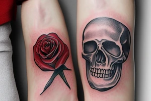 skeleton hand holding a red rose tattoo idea