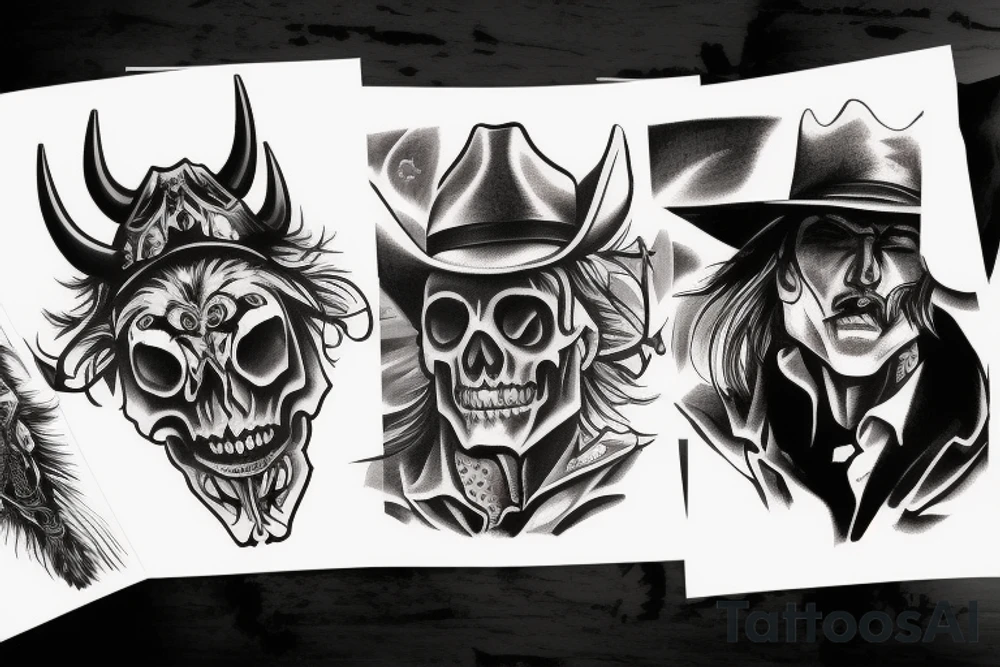 wild west cowboy devil skull tattoo idea