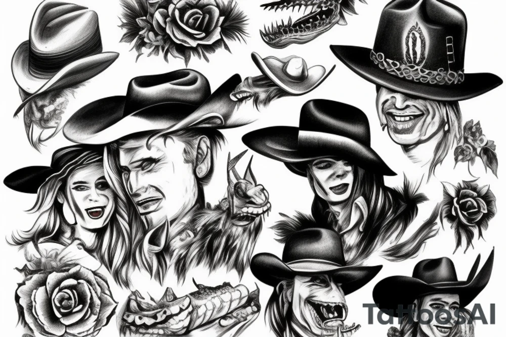 wild west cowboy devil aligator tattoo idea
