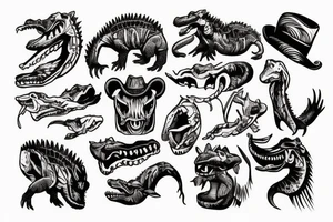 wild west devil aligator tattoo idea