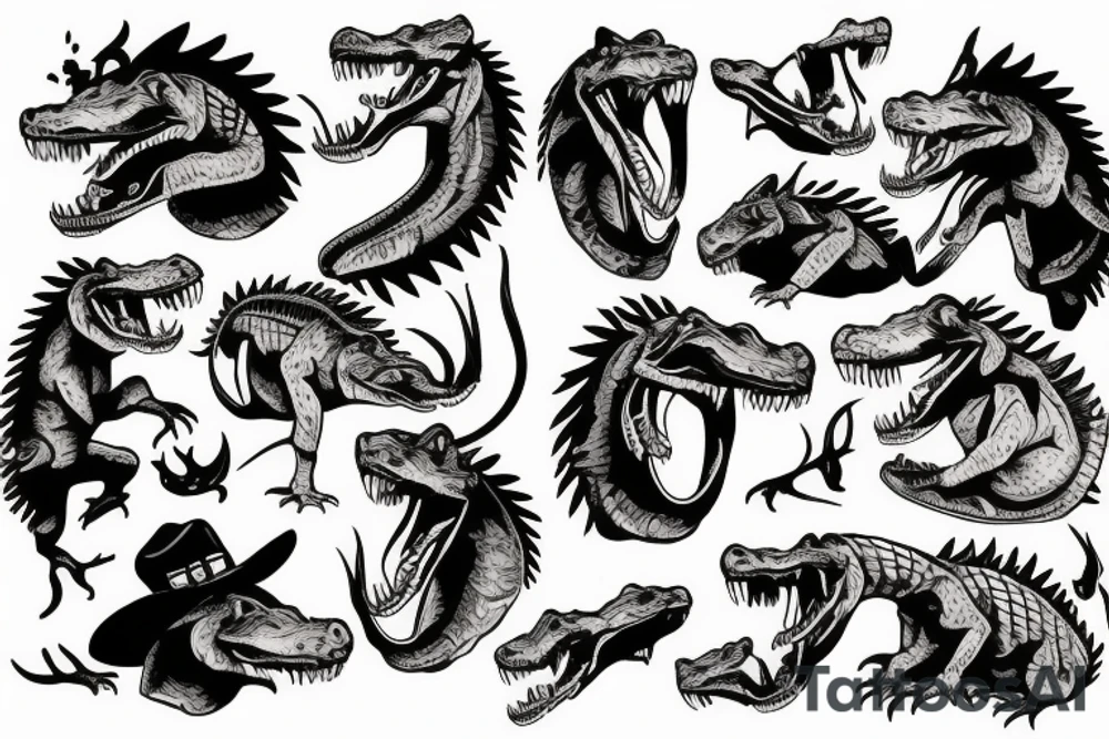 wild west devil aligator tattoo idea