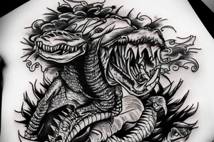 wild west devil aligator tattoo idea