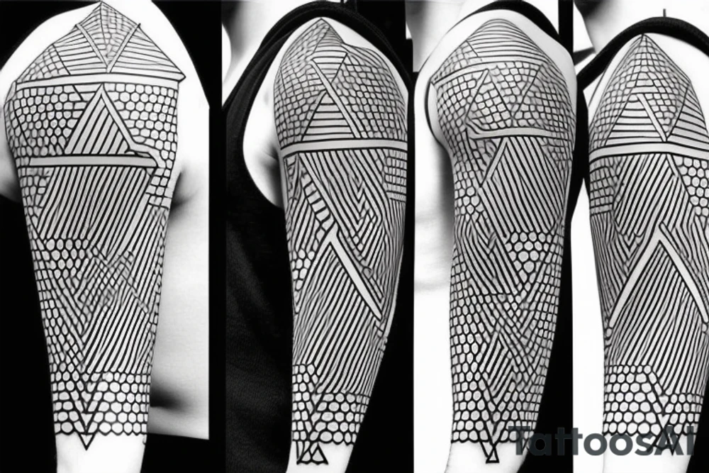 Geometrical 3d design of triangles and circles and cubes tattoo idea