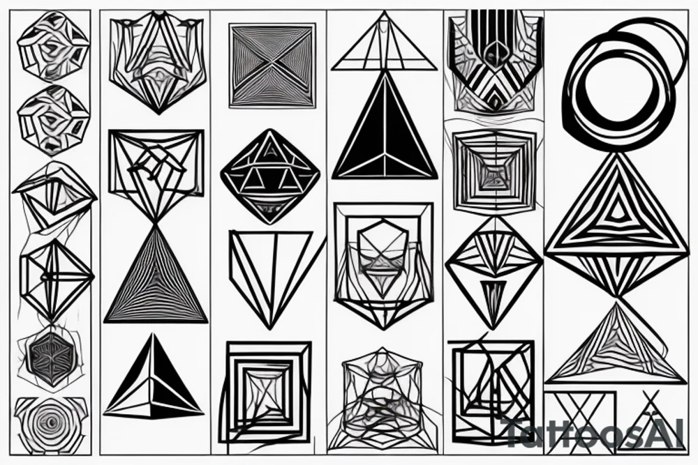 Geometrical 3d design of triangles and circles and cubes tattoo idea