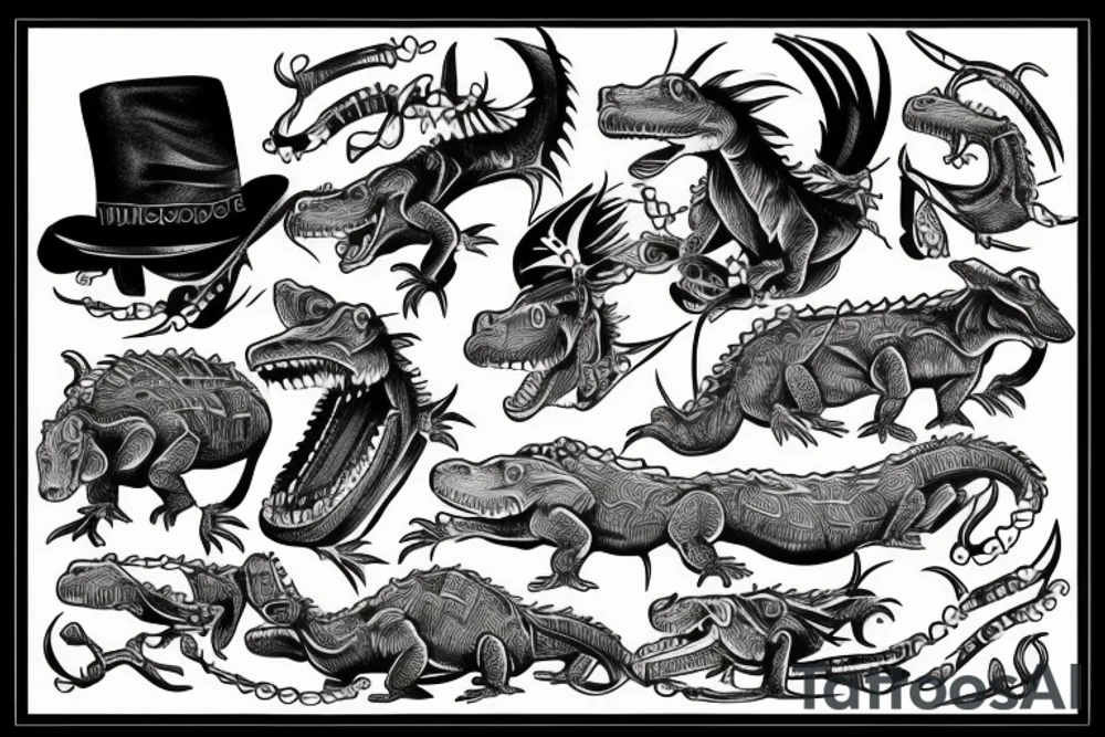 wild west devil aligator tattoo idea