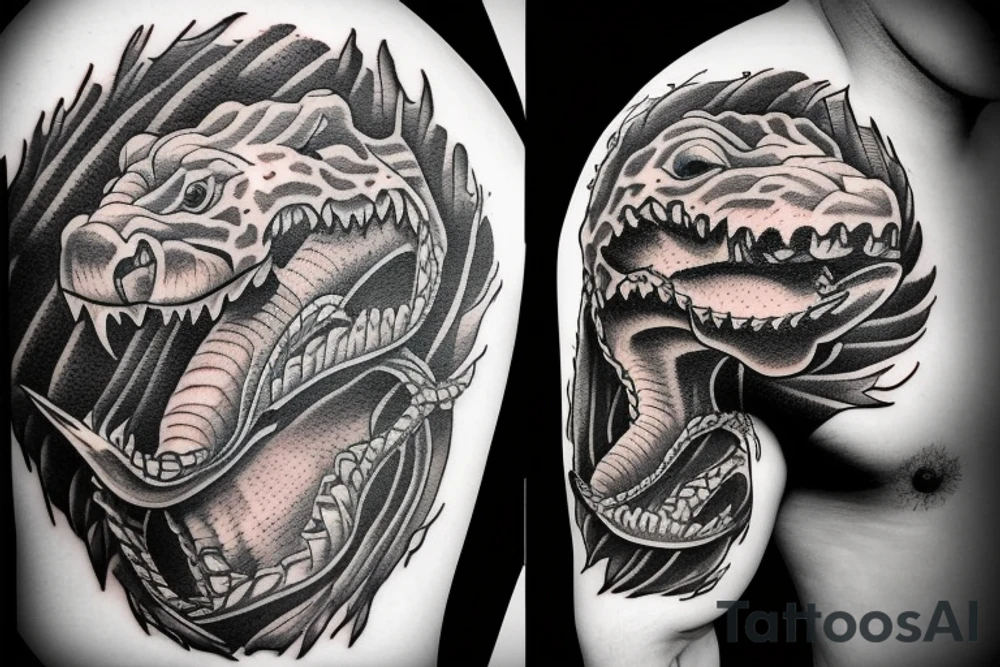 wild west devil aligator crocodile tattoo idea