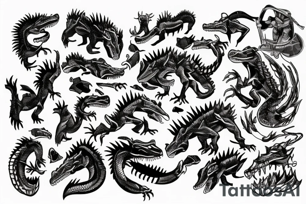 wild west devil aligator crocodile tattoo idea