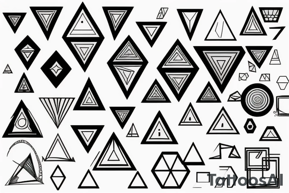 Geometrical 3d design of triangles and circles and cubes tattoo idea